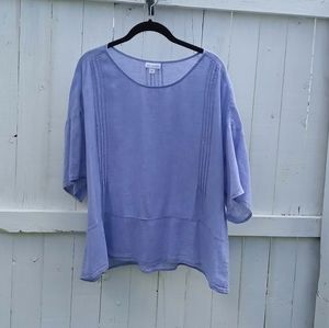 Pure Jill Women's Linen Short-Sleeved Blue Summer Blouse, Sz XL